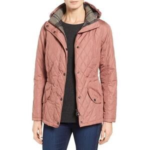 Barbour Millfire Winter Tartan Zip Up Hooded Quilted Jacket Pink  Women's Size 8